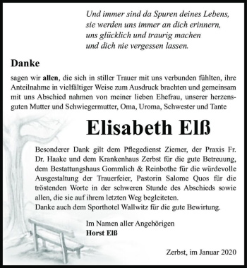 Traueranzeige von Elisabeth Elß  von Magdeburger Volksstimme