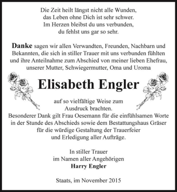 Traueranzeige von Elisabeth Engler  von Magdeburger Volksstimme