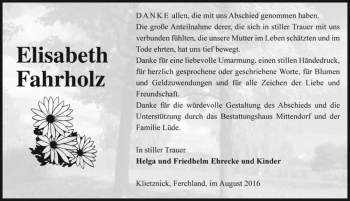 Traueranzeige von Elisabeth Fahrholz  von Magdeburger Volksstimme