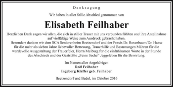 Traueranzeige von Elisabeth Feilhaber  von Magdeburger Volksstimme