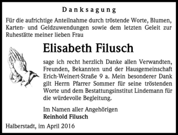 Traueranzeige von Elisabeth Filusch  von Magdeburger Volksstimme