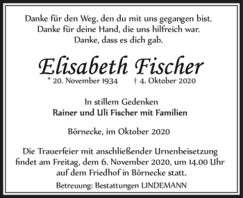 Traueranzeige von Elisabeth Fischer  von Magdeburger Volksstimme