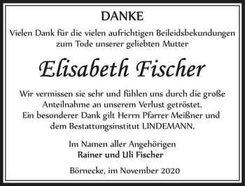 Traueranzeige von Elisabeth Fischer  von Magdeburger Volksstimme