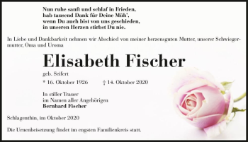 Traueranzeige von Elisabeth Fischer (geb. Seifert)  von Magdeburger Volksstimme