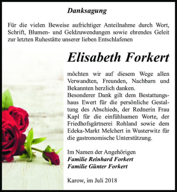 Traueranzeige von Elisabeth Forkert  von Magdeburger Volksstimme