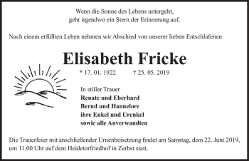 Traueranzeige von Elisabeth Fricke  von Magdeburger Volksstimme
