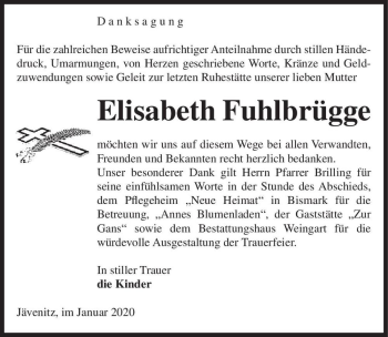 Traueranzeige von Elisabeth Fuhlbrügge  von Magdeburger Volksstimme