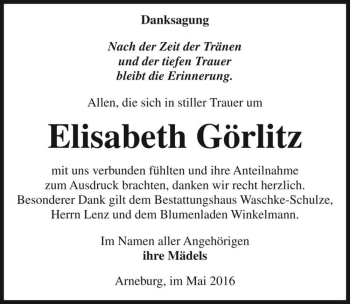 Traueranzeige von Elisabeth Görlitz  von Magdeburger Volksstimme