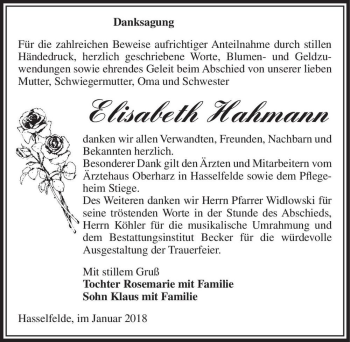 Traueranzeige von Elisabeth Hahmann  von Magdeburger Volksstimme