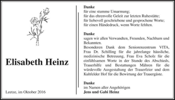 Traueranzeige von Elisabeth Heinz  von Magdeburger Volksstimme