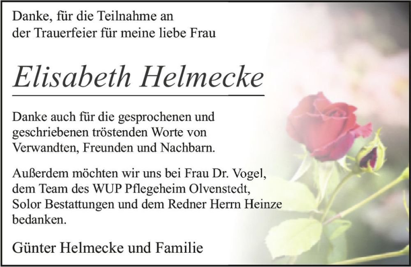  Traueranzeige für Elisabeth Helmecke  vom 02.10.2021 aus Magdeburger Volksstimme
