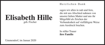 Traueranzeige von Elisabeth Hille (geb. Fischer)  von Magdeburger Volksstimme