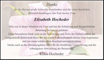 Traueranzeige von Elisabeth Hocheder  von Magdeburger Volksstimme