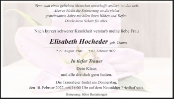 Traueranzeige von Elisabeth Hocheder (geb. Cramm)  von Magdeburger Volksstimme