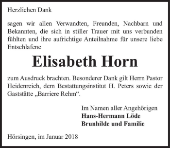 Traueranzeige von Elisabeth Horn  von Magdeburger Volksstimme
