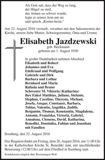 Traueranzeige von Elisabeth Jazdzewski (geb. Heckmann)  von Magdeburger Volksstimme