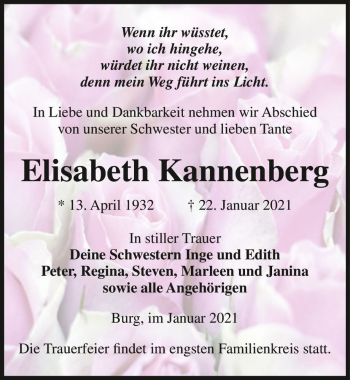 Traueranzeige von Elisabeth Kannenberg  von Magdeburger Volksstimme