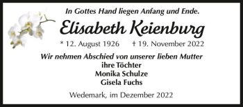 Traueranzeige von Elisabeth Keienburg  von Magdeburger Volksstimme