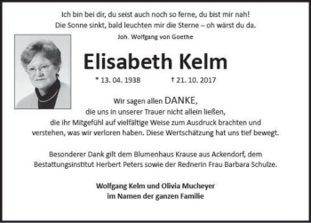 Traueranzeige von Elisabeth Kelm  von Magdeburger Volksstimme