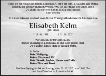 Traueranzeige von Elisabeth Kelm (geb. Siede)  von Magdeburger Volksstimme