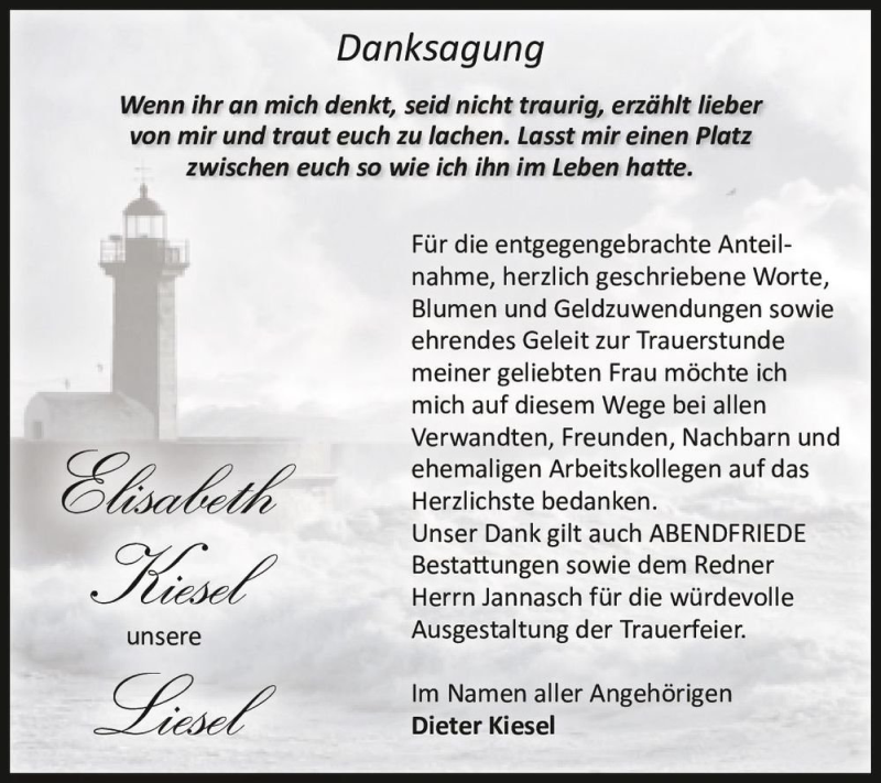  Traueranzeige für Elisabeth Kiesel  vom 15.10.2022 aus Magdeburger Volksstimme