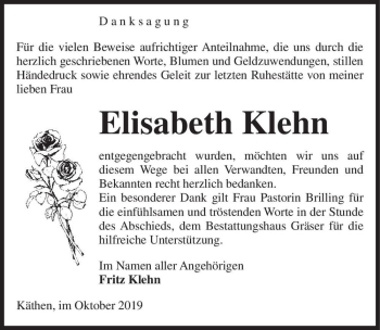 Traueranzeige von Elisabeth Klehn  von Magdeburger Volksstimme