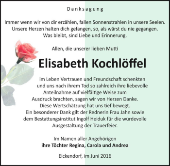 Traueranzeige von Elisabeth Kochlöffel  von Magdeburger Volksstimme