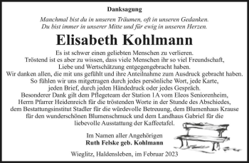 Traueranzeige von Elisabeth Kohlmann  von Magdeburger Volksstimme
