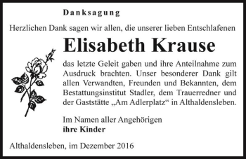Traueranzeige von Elisabeth Krause  von Magdeburger Volksstimme