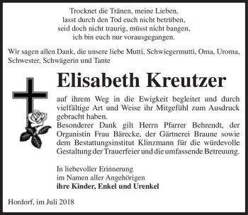 Traueranzeige von Elisabeth Kreutzer  von Magdeburger Volksstimme
