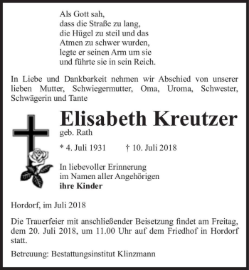 Traueranzeige von Elisabeth Kreutzer (geb. Rath)  von Magdeburger Volksstimme