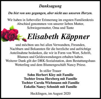 Traueranzeige von Elisabeth Käppner  von Magdeburger Volksstimme