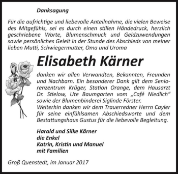 Traueranzeige von Elisabeth Kärner  von Magdeburger Volksstimme
