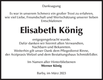 Traueranzeige von Elisabeth König  von Magdeburger Volksstimme