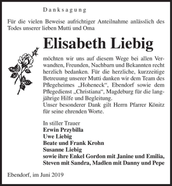 Traueranzeige von Elisabeth Liebig  von Magdeburger Volksstimme