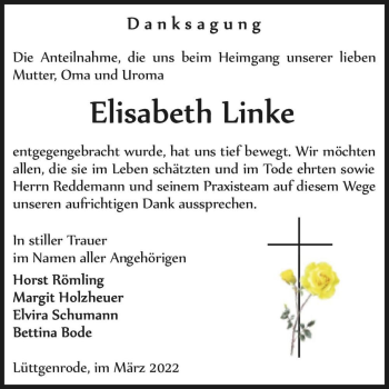 Traueranzeige von Elisabeth Linke  von Magdeburger Volksstimme