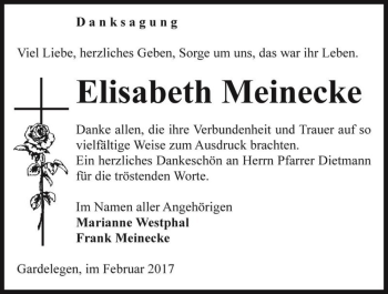 Traueranzeige von Elisabeth Meinecke  von Magdeburger Volksstimme