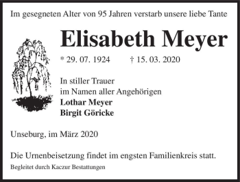 Traueranzeige von Elisabeth Meyer  von Magdeburger Volksstimme