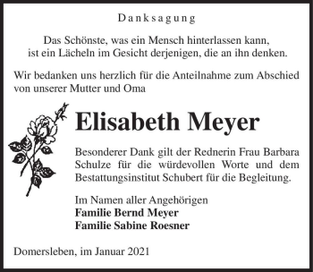 Traueranzeige von Elisabeth Meyer  von Magdeburger Volksstimme