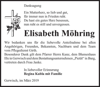 Traueranzeige von Elisabeth Möhring  von Magdeburger Volksstimme