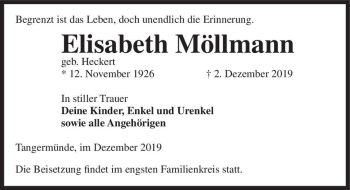 Traueranzeige von Elisabeth Möllmann (geb. Heckert)  von Magdeburger Volksstimme