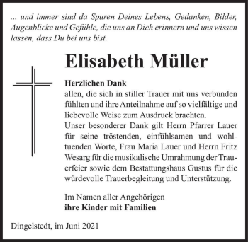 Traueranzeige von Elisabeth Müller  von Magdeburger Volksstimme