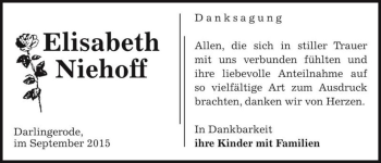 Traueranzeige von Elisabeth Niehoff  von Magdeburger Volksstimme