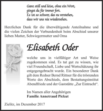 Traueranzeige von Elisabeth Oder  von Magdeburger Volksstimme