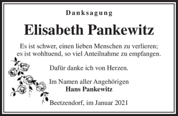 Traueranzeige von Elisabeth Pankewitz  von Magdeburger Volksstimme