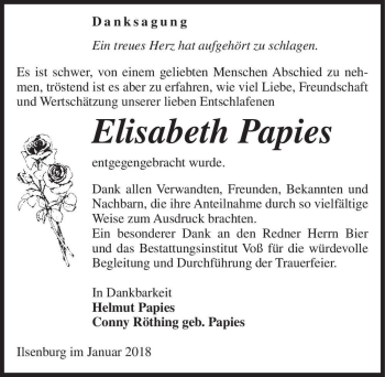 Traueranzeige von Elisabeth Papies  von Magdeburger Volksstimme