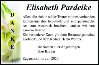 Traueranzeige von Elisabeth Pardeike  von Magdeburger Volksstimme
