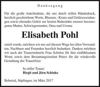 Traueranzeige von Elisabeth Pohl  von Magdeburger Volksstimme