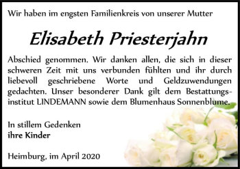 Traueranzeige von Elisabeth Priesterjahn  von Magdeburger Volksstimme