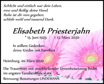 Traueranzeige von Elisabeth Priesterjahn  von Magdeburger Volksstimme